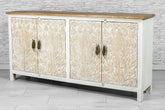 Indian Hand Carved Mango Wood 4 Door Sideboard White 15